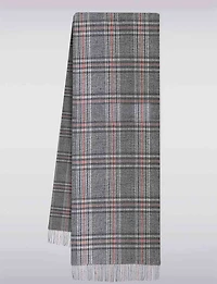 Foulard Classique Léger à Carreaux Gris Doux avec Franges sur les Côtés