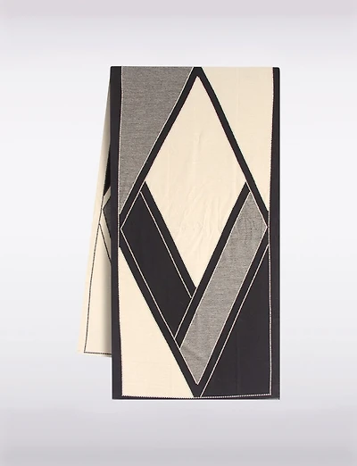 Foulard Élégant à Motif Géométrique Doux avec Franges Délicates