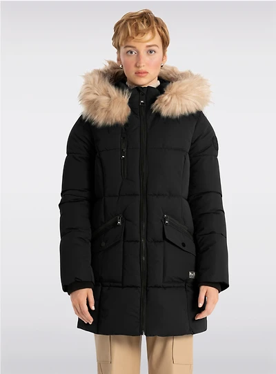 Végan Parka Matelassée À Capuche Eco-Down Luxe Avec Faux Fourrure par Point Zero