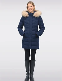 Doudoune Végan Matelassée à Capuche Amovible en Fausse Fourrure par Point Zero