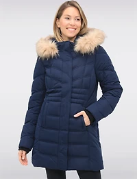 Doudoune Végan Matelassée à Capuche Amovible en Fausse Fourrure par Point Zero