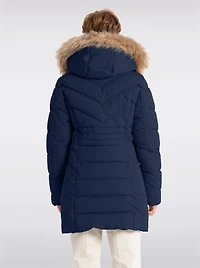 Doudoune Végan Matelassée à Capuche Amovible en Fausse Fourrure par Point Zero