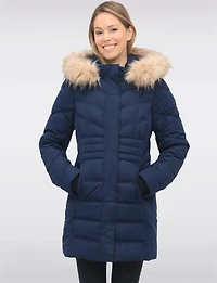 Doudoune Végan Matelassée à Capuche Amovible en Fausse Fourrure par Point Zero