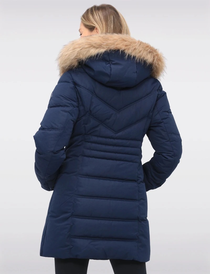 Doudoune Végan Matelassée à Capuche Amovible en Fausse Fourrure par Point Zero