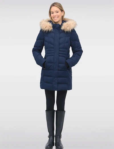 Doudoune Végan Matelassée à Capuche Amovible en Fausse Fourrure par Point Zero