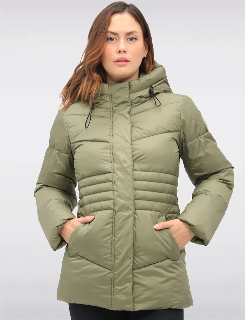 Manteau Matelassé Végan avec Capuche Attachée et Taille Ajustable par Point Zero