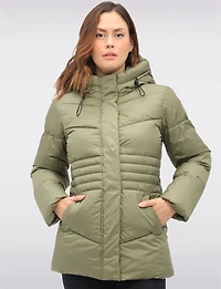 Manteau Matelassé Végan avec Capuche Attachée et Taille Ajustable par Point Zero