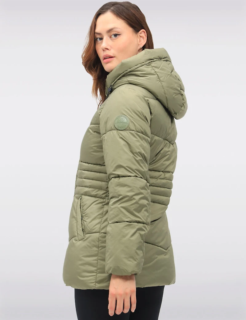 Manteau Matelassé Végan avec Capuche Attachée et Taille Ajustable par Point Zero