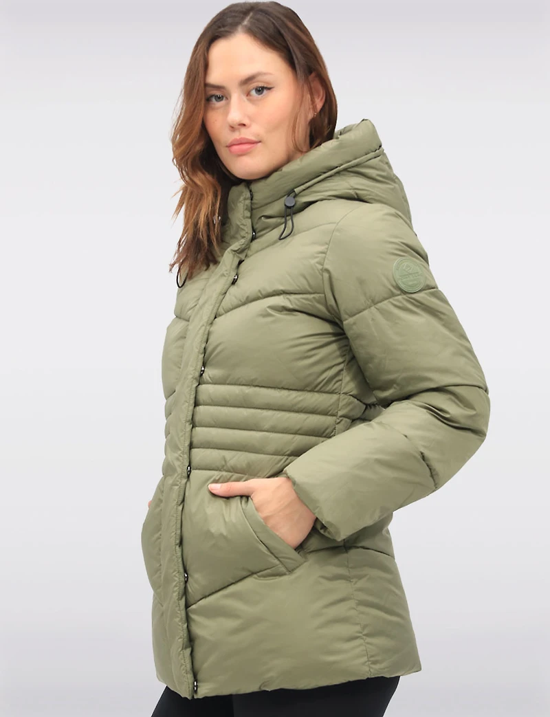 Manteau Matelassé Végan avec Capuche Attachée et Taille Ajustable par Point Zero