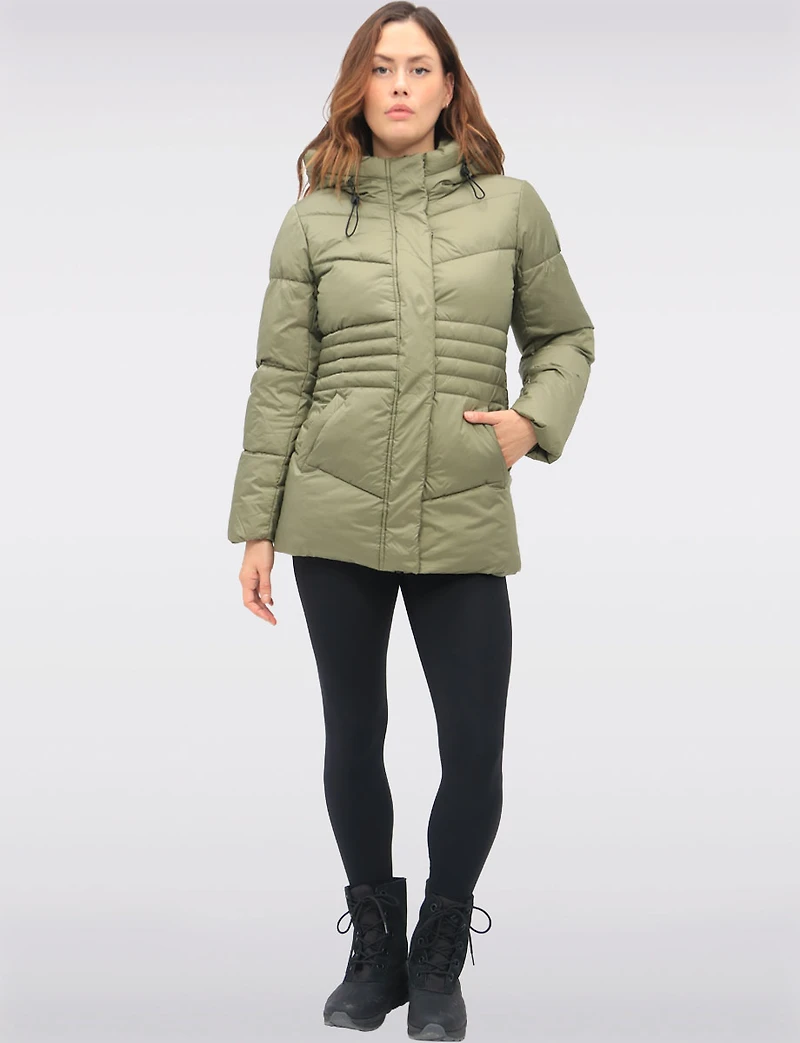 Manteau Matelassé Végan avec Capuche Attachée et Taille Ajustable par Point Zero