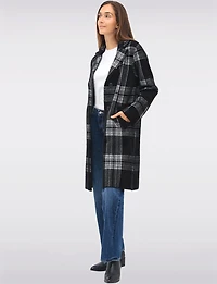 Manteau Tricoté à Col Cranté Motif Carreaux & Simple Boutonnage par Vince Camuto