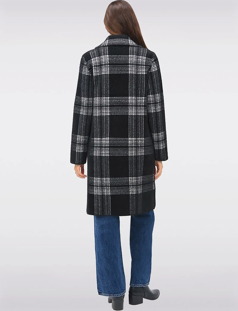 Manteau Tricoté à Col Cranté Motif Carreaux & Simple Boutonnage par Vince Camuto