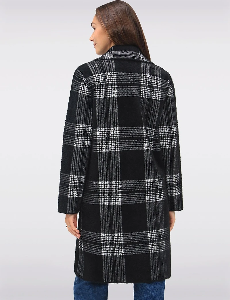 Manteau Tricoté à Col Cranté Motif Carreaux & Simple Boutonnage par Vince Camuto