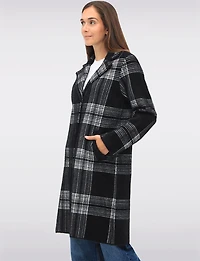 Manteau Tricoté à Col Cranté Motif Carreaux & Simple Boutonnage par Vince Camuto