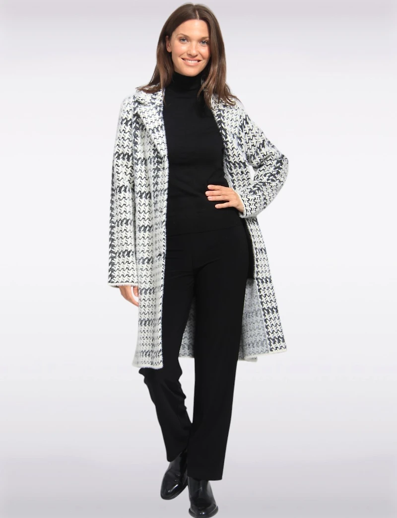 Manteau Élégant en Tricot Ultra-doux à Motif Pied-de-poule par Vince Camuto