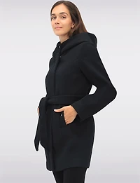 Manteau Chic à Capuche Imitation Melton Vegan Ceinture Amovible par Point Zero