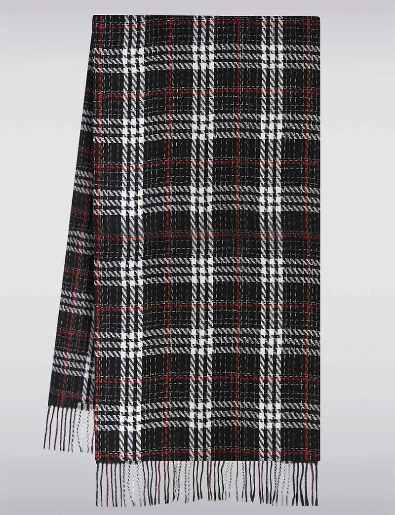 Écharpe Oblong Douce & Légère à Carreaux avec Franges des Deux Côtés
