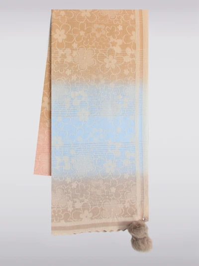 Foulard Multicolore à Motifs Floraux avec Pompons Amovibles en Fausse Fourrure