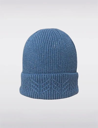 Tuque Tricotée Avec Bord Retroussé Surpiqûres Argentées & Motif Zigzag