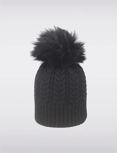 Tuque Élégante en Tricot avec Pompon Amovible en Fourrure Véritable