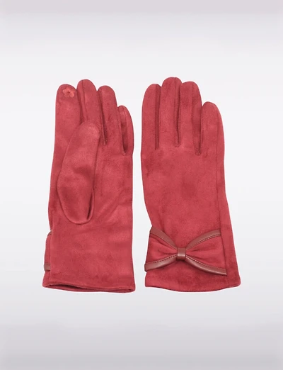 Gants Doux en Faux Suède avec Poignet Chic à Nœud – Compatibles Écran Tactile