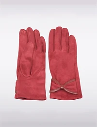 Gants Doux en Faux Suède avec Poignet Chic à Nœud – Compatibles Écran Tactile