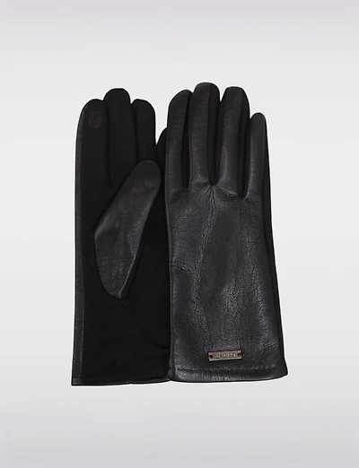 Gants Tricoté à Enfiler Tactiles avec Dos en Similicuir & Paume en Jersey