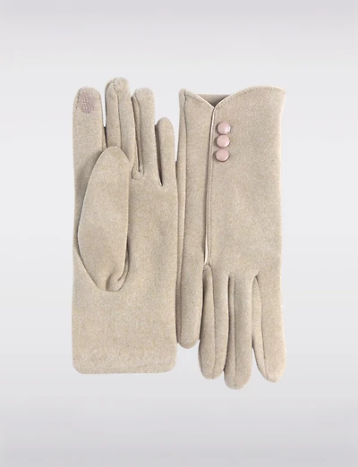 Gants Élégants Effet Laine Extensible avec Boutons Décoratifs au Poignets