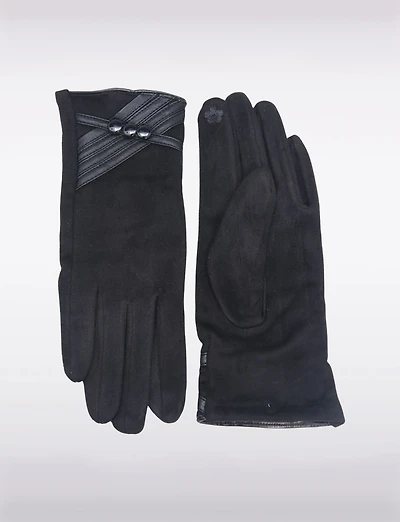 Gants Extensible avec Détails en Cuir Végan & Boutons – Compatible Écran Tactile