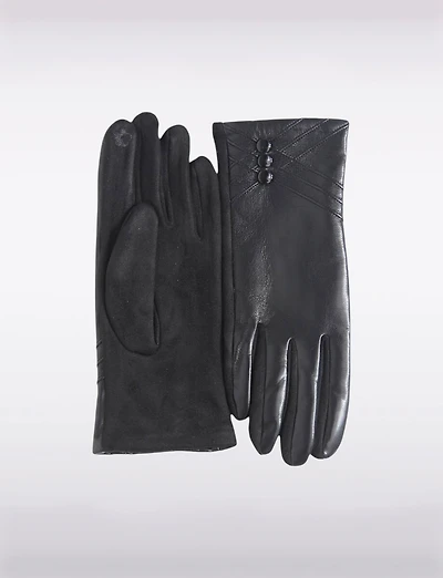Gants Végan Intemporels Ultra Doux en Simili Cuir avec Boutons Décoratifs