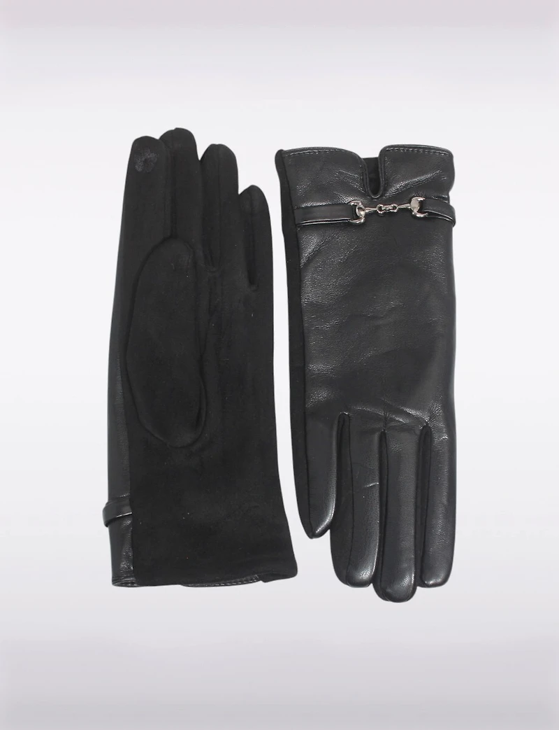 Gants en Faux Suède & Simili-Cuir avec Détail Boucle – Compatibles Écran Tactile