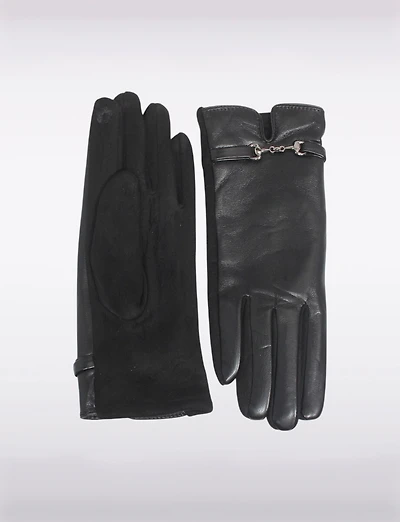 Gants en Faux Suède & Simili-Cuir avec Détail Boucle – Compatibles Écran Tactile