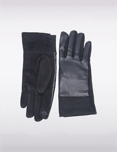 Gants en Cuir Végan à Poignet Tricoté Extensible & Compatibilité Écran Tactile