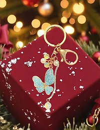 Porte-Clés et Accessoire de Sac Chic Papillon en Bleu Cristal Élégant et Raffiné
