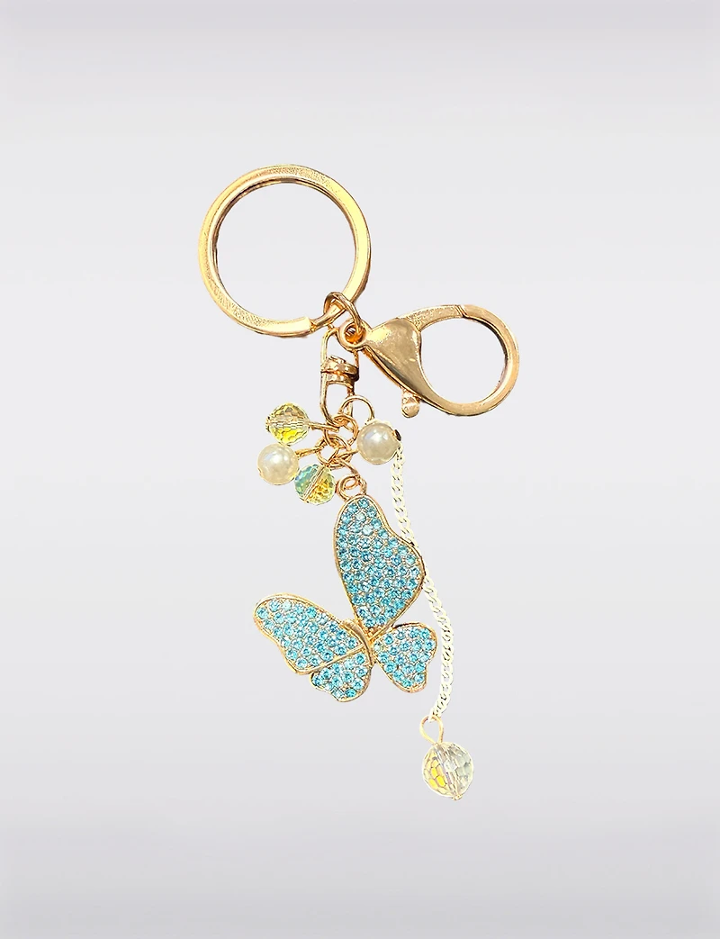 Porte-Clés et Accessoire de Sac Chic Papillon en Bleu Cristal Élégant et Raffiné