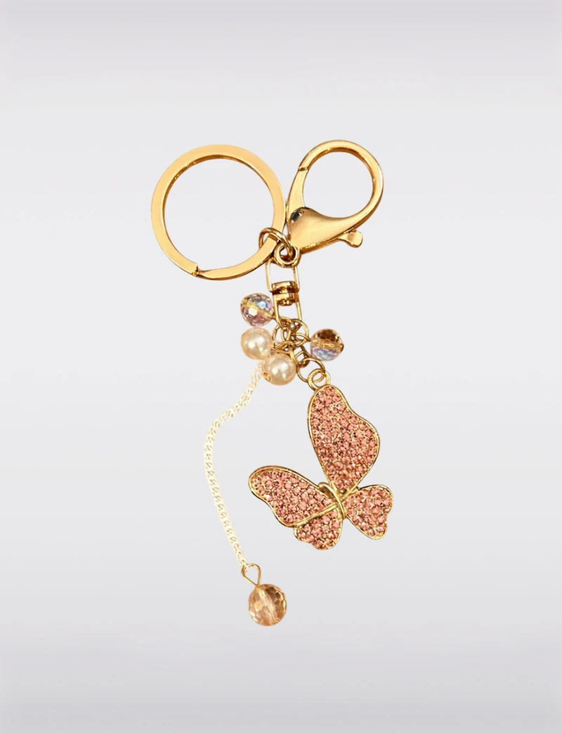 Porte-Clés et Accessoire de Sac Chic Papillon en Rose Cristal Élégant et Raffiné