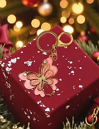 Porte-Clés et Accessoire de Sac Papillon en Rose avec Détails Strass Étincelants