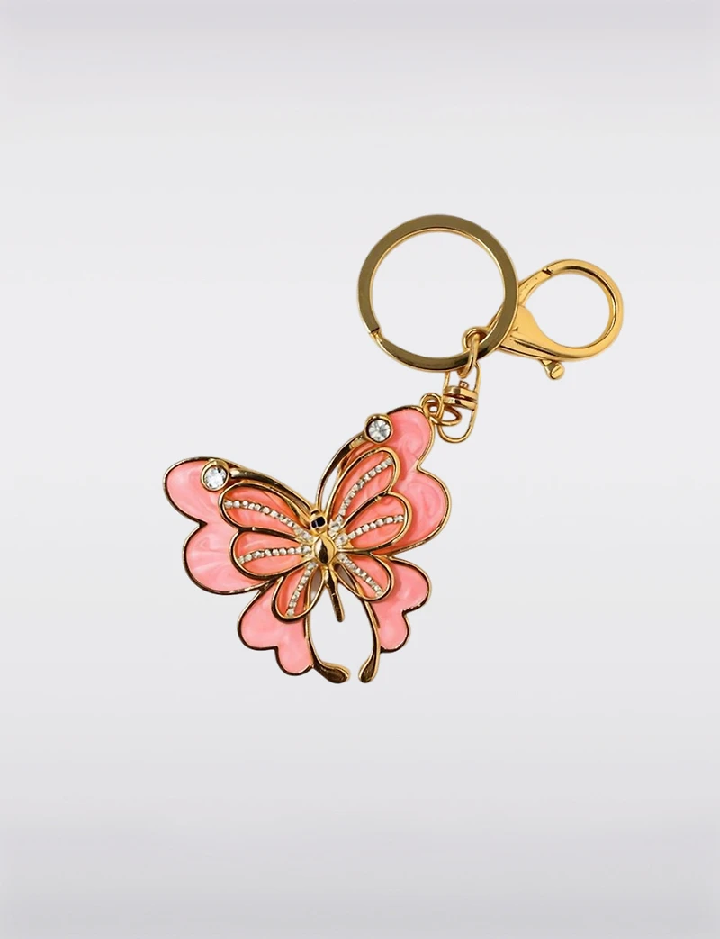 Porte-Clés et Accessoire de Sac Papillon en Rose avec Détails Strass Étincelants
