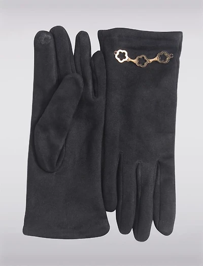 Gants en Faux Suède Extensible avec Chaîne Dorée et Compatibilité Écran Tactile