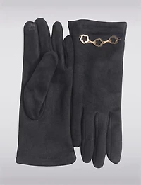 Gants en Faux Suède Extensible avec Chaîne Dorée et Compatibilité Écran Tactile