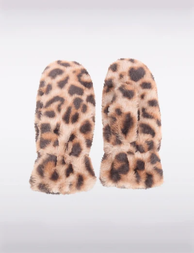 Mitaines Classiques en Fausse Fourrure à Imprimé Léopard Doublées en Peluche