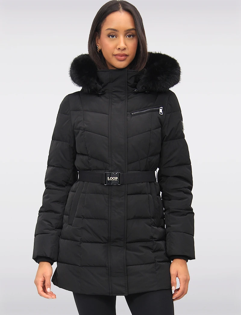 Manteau Doudoune Végan Eco-Down à Capuche Amovible & Fausse Fourrure par Loop