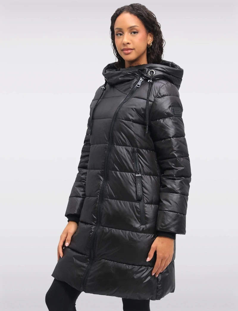 Doudoune Longue Brillante À Capuche Et Zip Asymétrique Éco-responsable Par LOOP