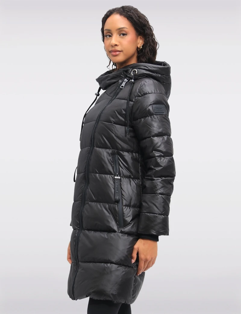 Doudoune Longue Brillante À Capuche Et Zip Asymétrique Éco-responsable Par LOOP