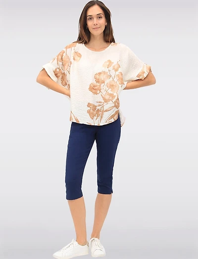 Haut Froissé à Imprimé Floral Manches Dolman & Fentes Latérales par Froccella