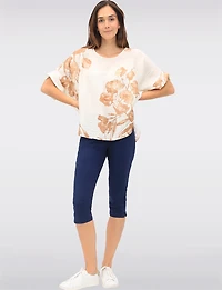 Haut Froissé à Imprimé Floral Manches Dolman & Fentes Latérales par Froccella