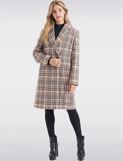 Manteau À Double Boutonnage Col Cranté Et Motif Pied-de-poule Par Ellen Tracy