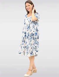 Robe Fluide Évasée avec Manches Courtes et Imprimé Floral par Froccella