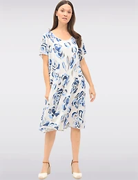 Robe Fluide Évasée avec Manches Courtes et Imprimé Floral par Froccella