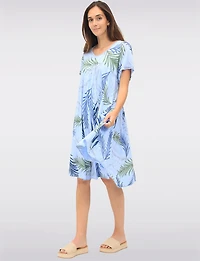 Robe Fluide à Manches Courtes avec Imprimé Feuilles Tropicales par Froccella